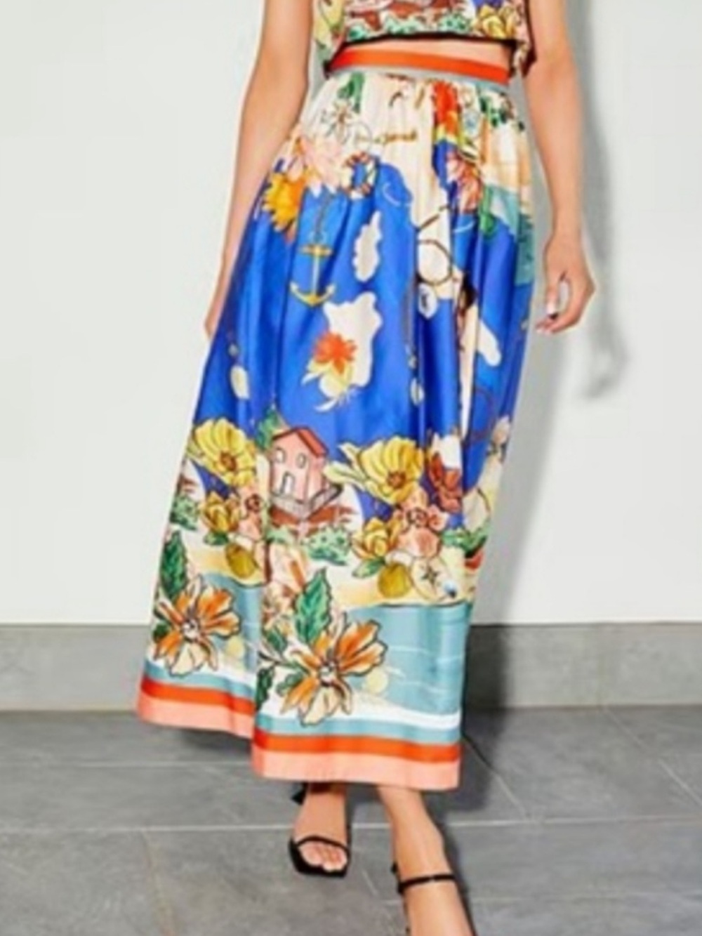 New Antonio Melani Evie Woven Ocean Print High Rise A Line Skirt size 0